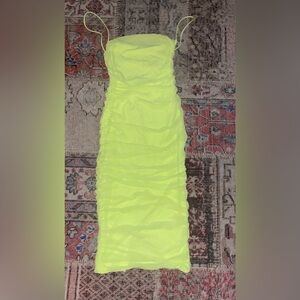 Oh Polly Bright Yellow Ruched Midi Dress